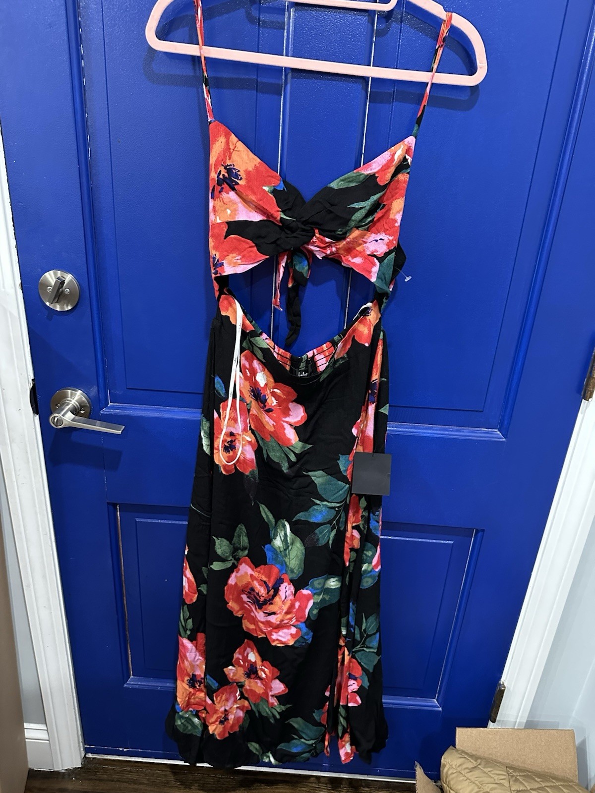 Lulus Floral Cut-Out Chiffon Midi Dress Black Red Green Pink Size L