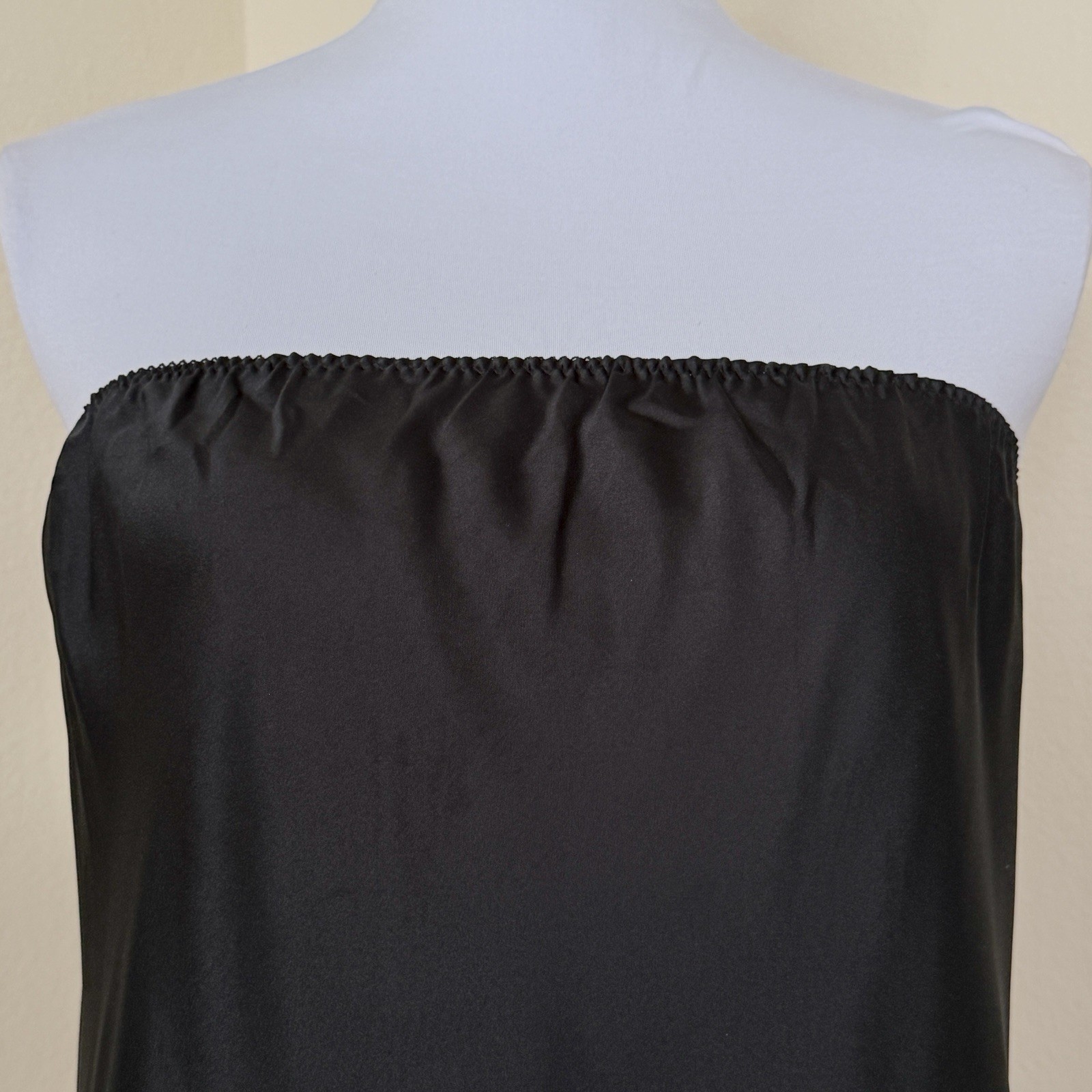 Vintage Full Slip Maxi Dress Long Strapless Gown Lace Scallop Trim 1960s M/L