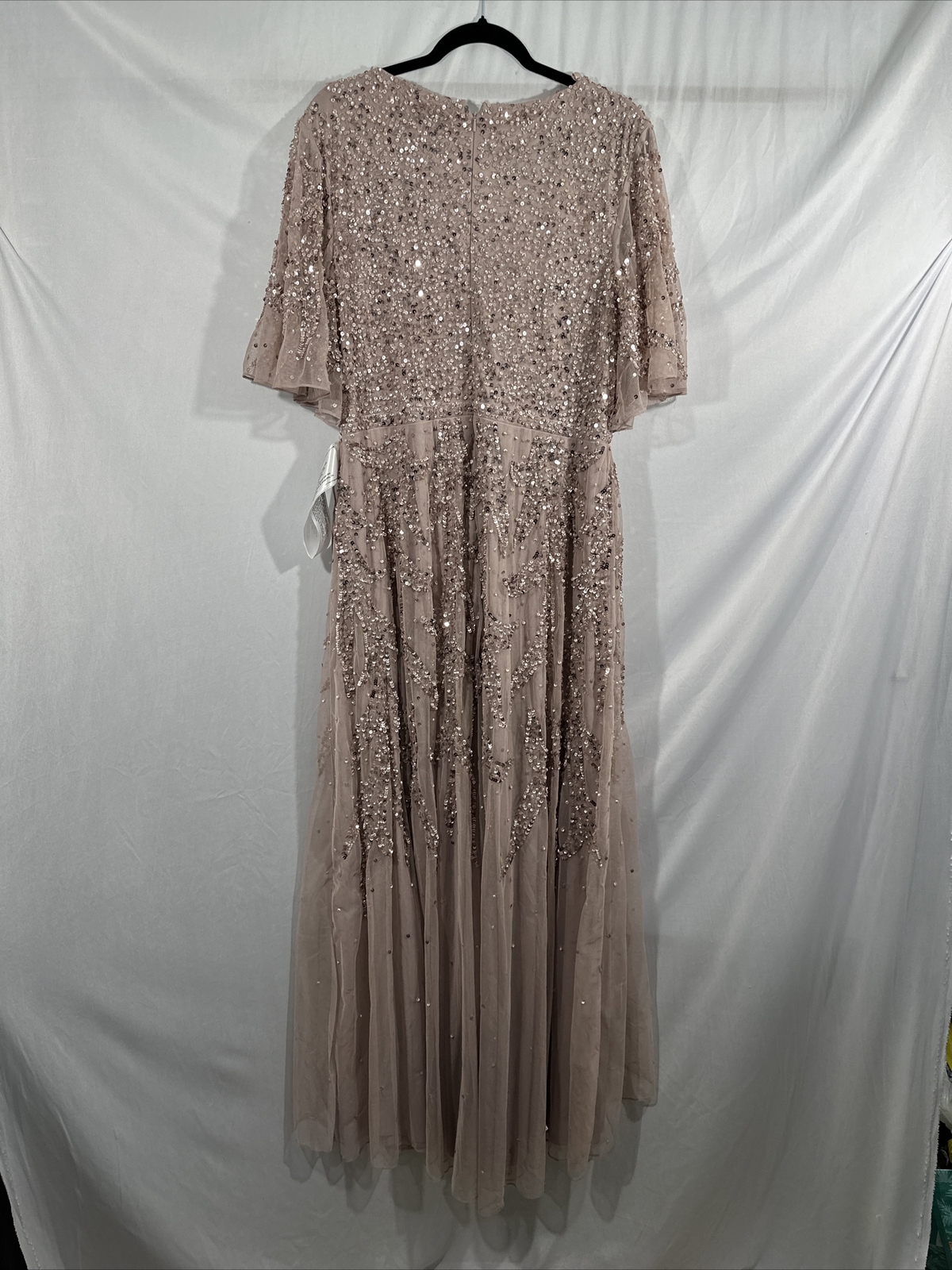 NWT $498 Mac Duggal [ 14 ] Sequined Butterfly Sleeve High Low Gown Lilac #G1932