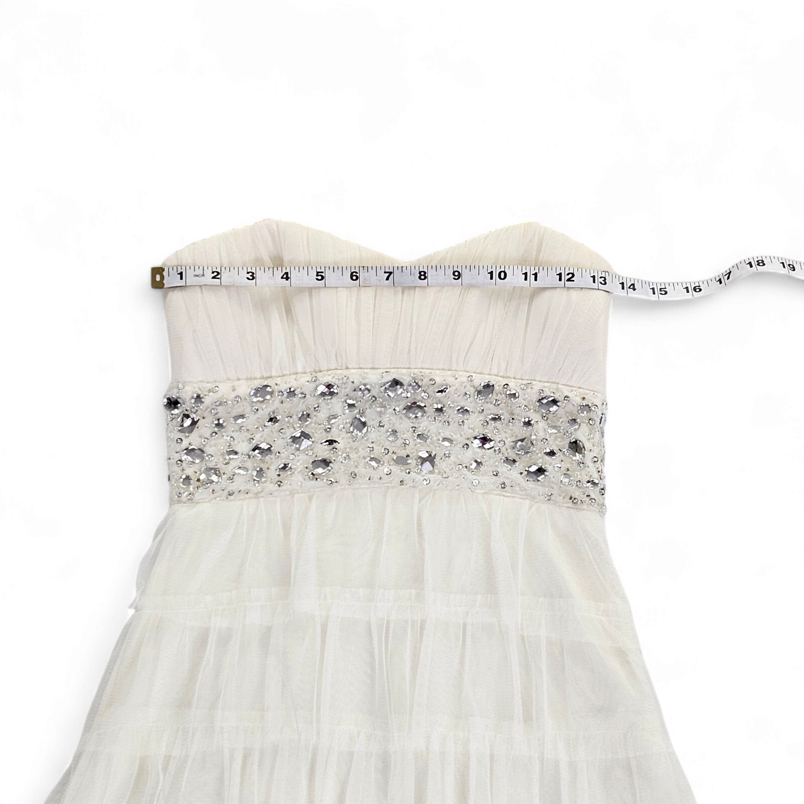 B. Darlin Dress Prom Formal Strapless Ivory Tiered Tulle Rhinestone Size 5/6