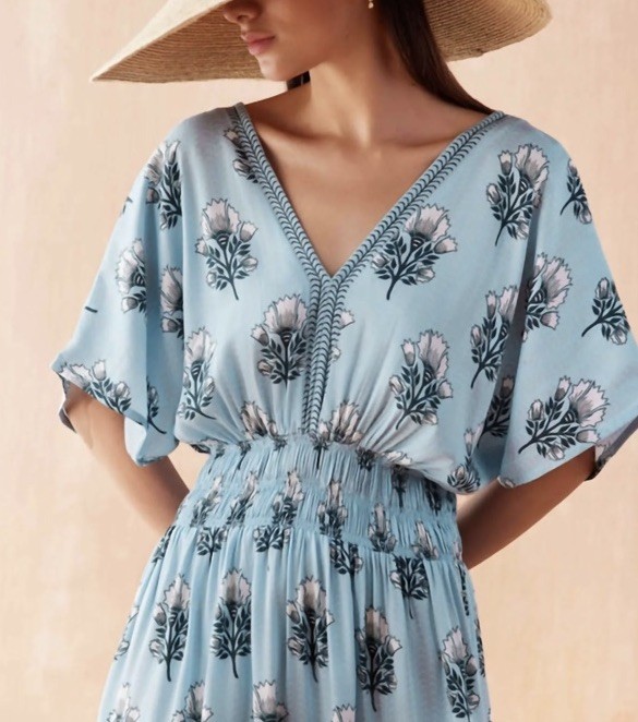 98 NWT OMIKA Omika – Mindi Midi Dress In Milo Lake XS $328 Handmade