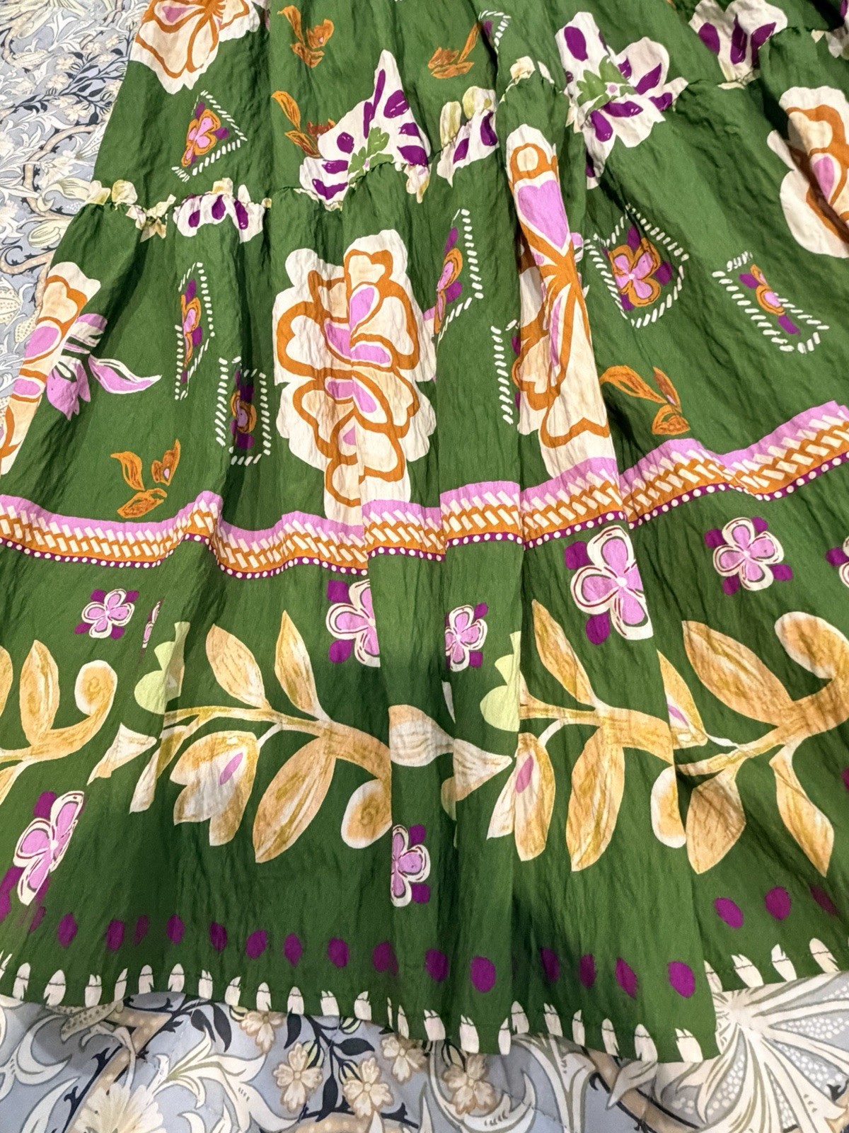 NWT Pinch Womens M Floral Tiered Maxi Dress Green Boho Resort Cottagecore