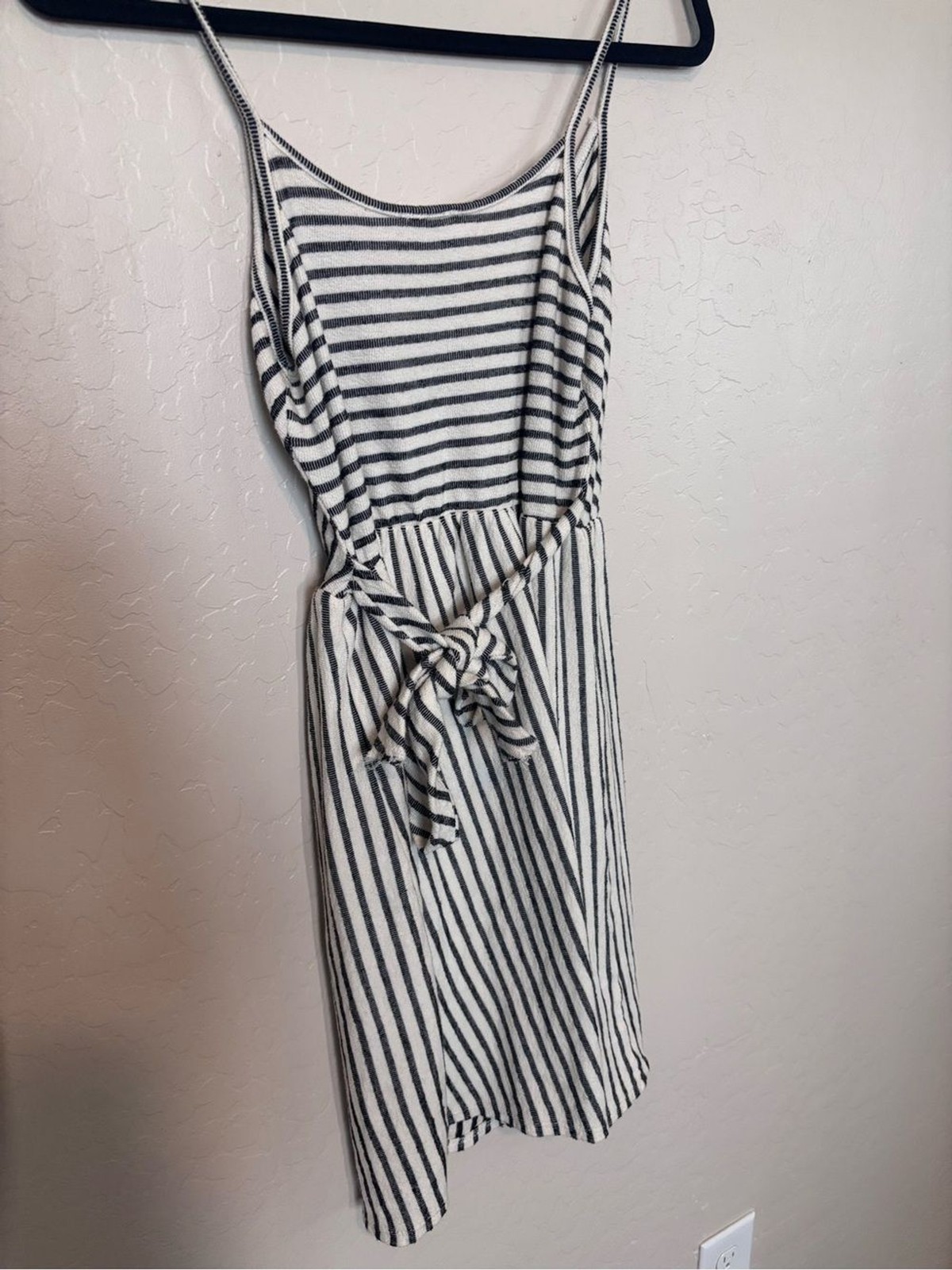 Caution to the Wind Gray White Striped Mini Dress Button Front Women’s Small