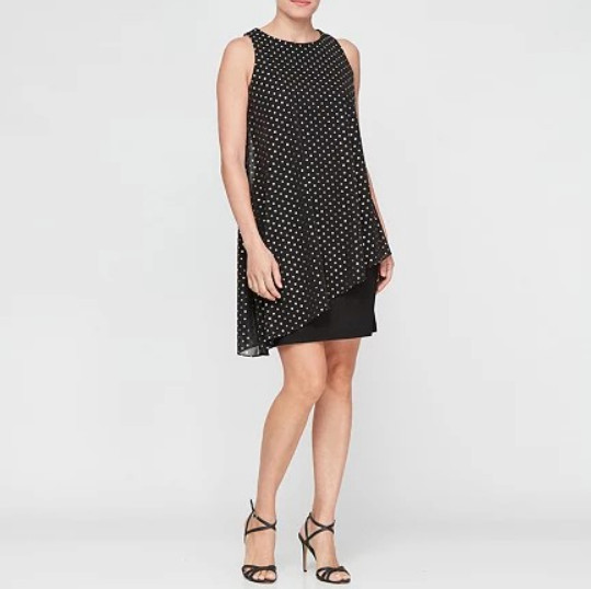 S. L. Fashions Womens Sleeveless Polka Dot Cape Shift Dress- Sz 8 Black 925041