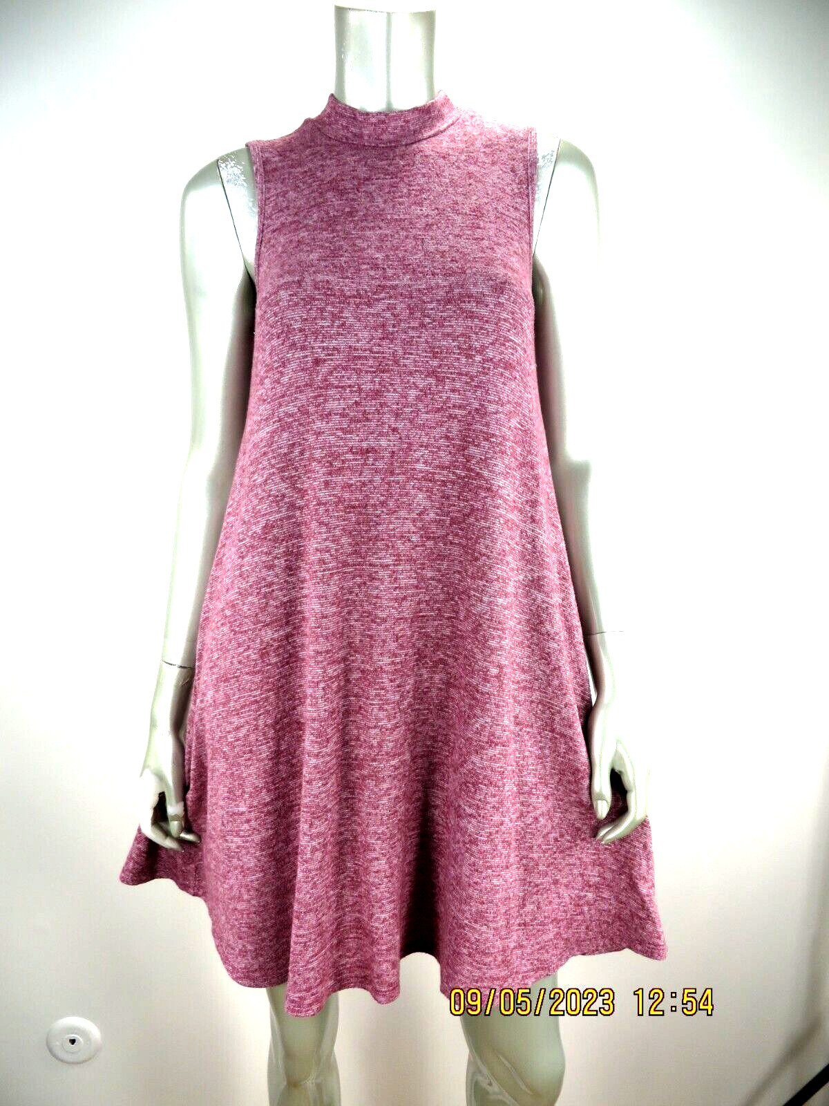 AIDEN Y SZ S Rayon/Polyes/Spand Old Rose Pink A-Line Knit Soft Mock Tunic Dress