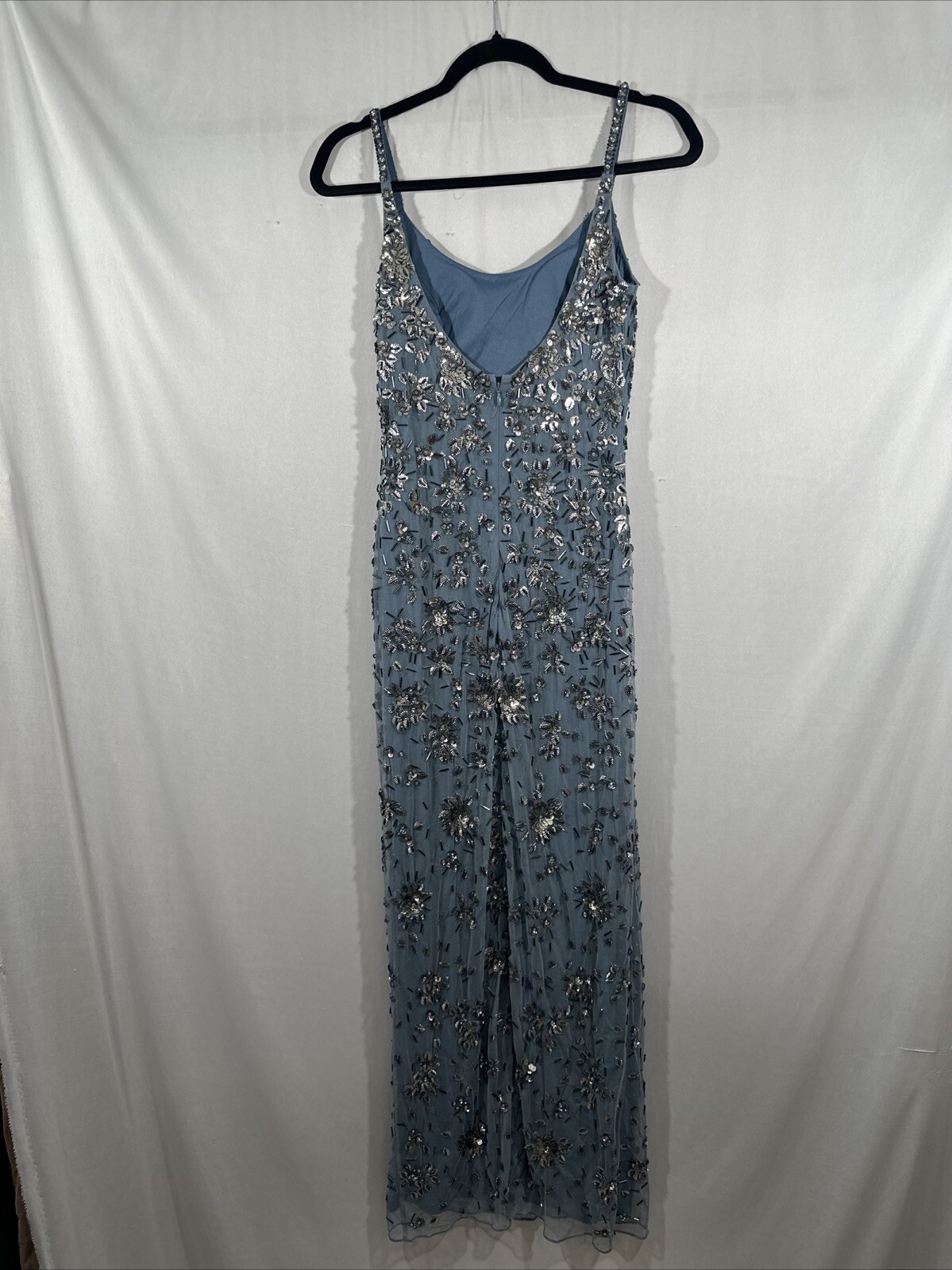 NWT Mac Duggal [ 2 ] 5477 Floral Embellished Scoop Neck Gown in Slate Grey #J744