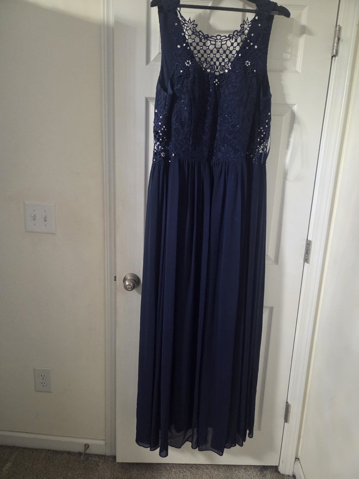 City Studio Women’s Plus 20W Blue Lace Glitter V-Neck Sleeveless Maxi Dress