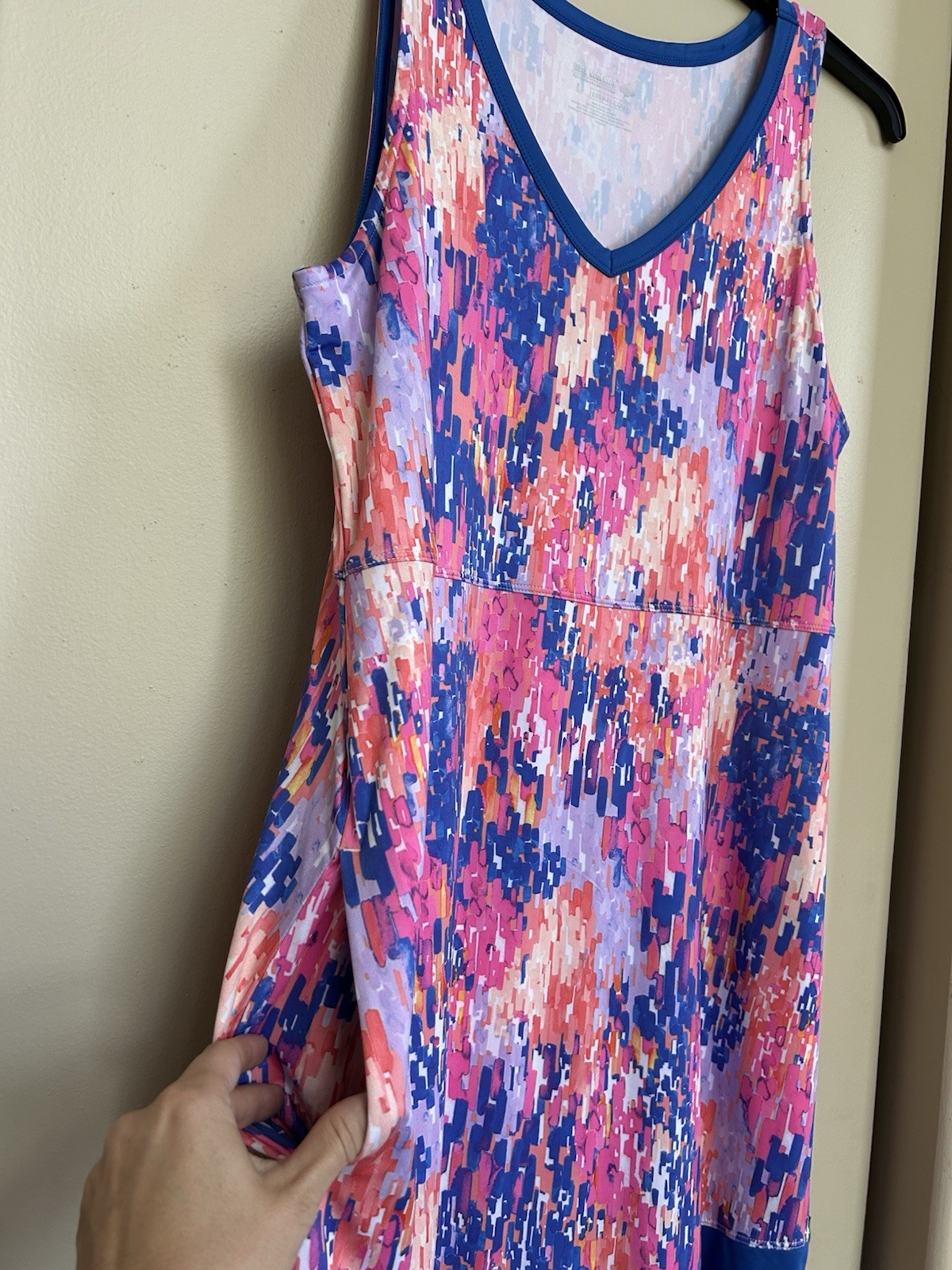 Reel Legends Abstract Print V-Neck Sleeveless Shift Dress Pockets Pink Blue L