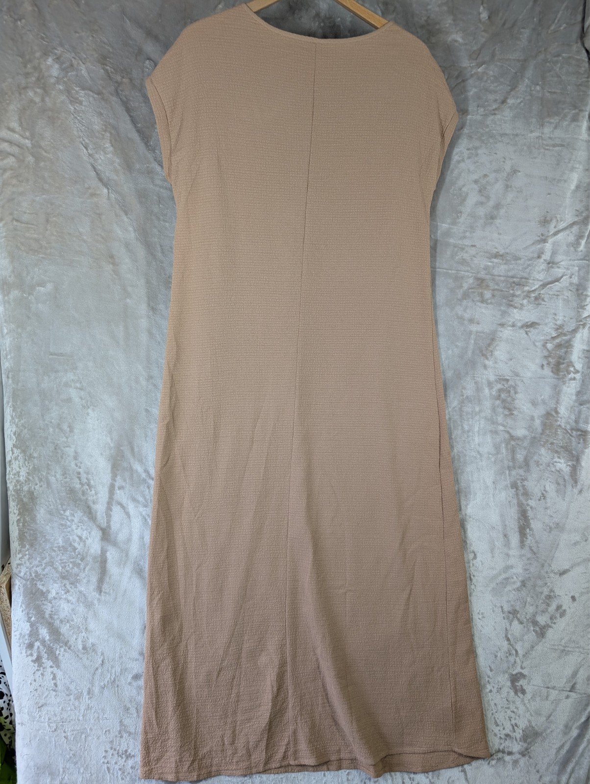 Emery Rose Camel Beige Textured Plisse Midi Dress Size S Small Pit To Pit 20″