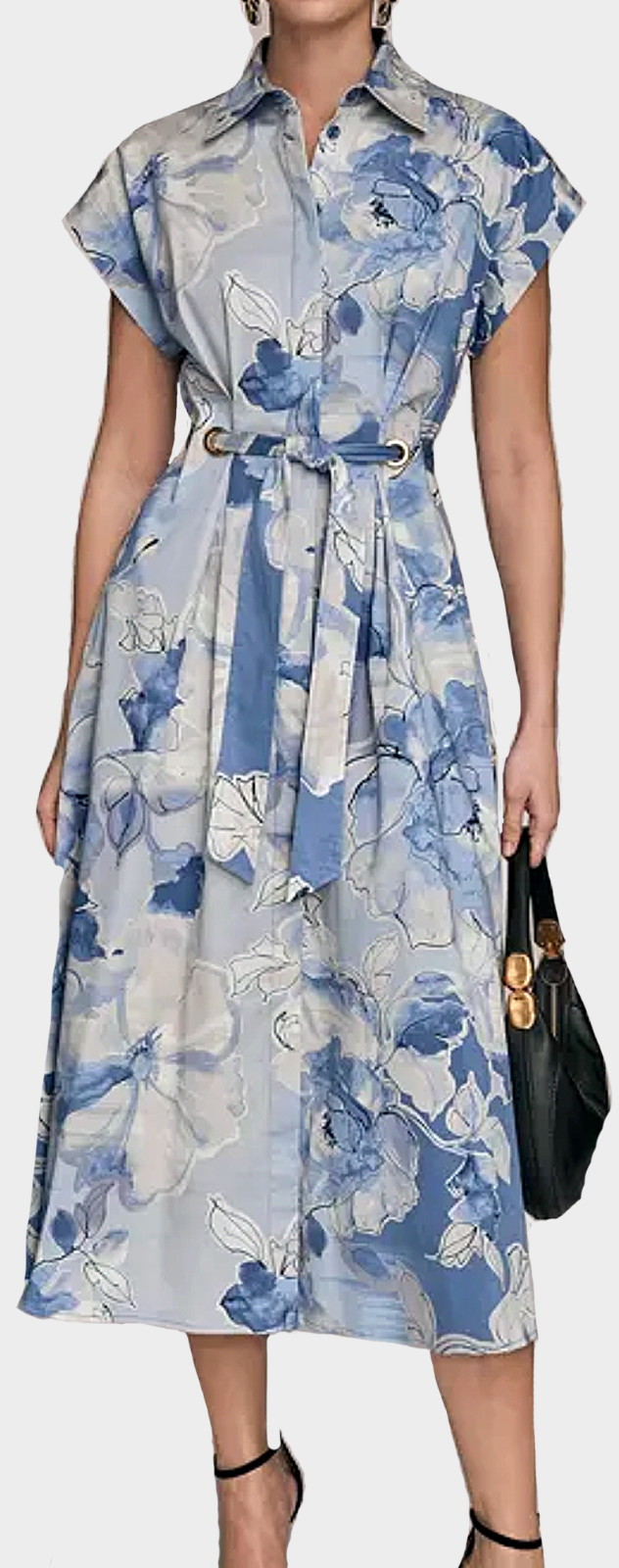 NWT Donna Karan NY Collared Short-Slv Dress, Grommet Details, 6, Tempest, $189