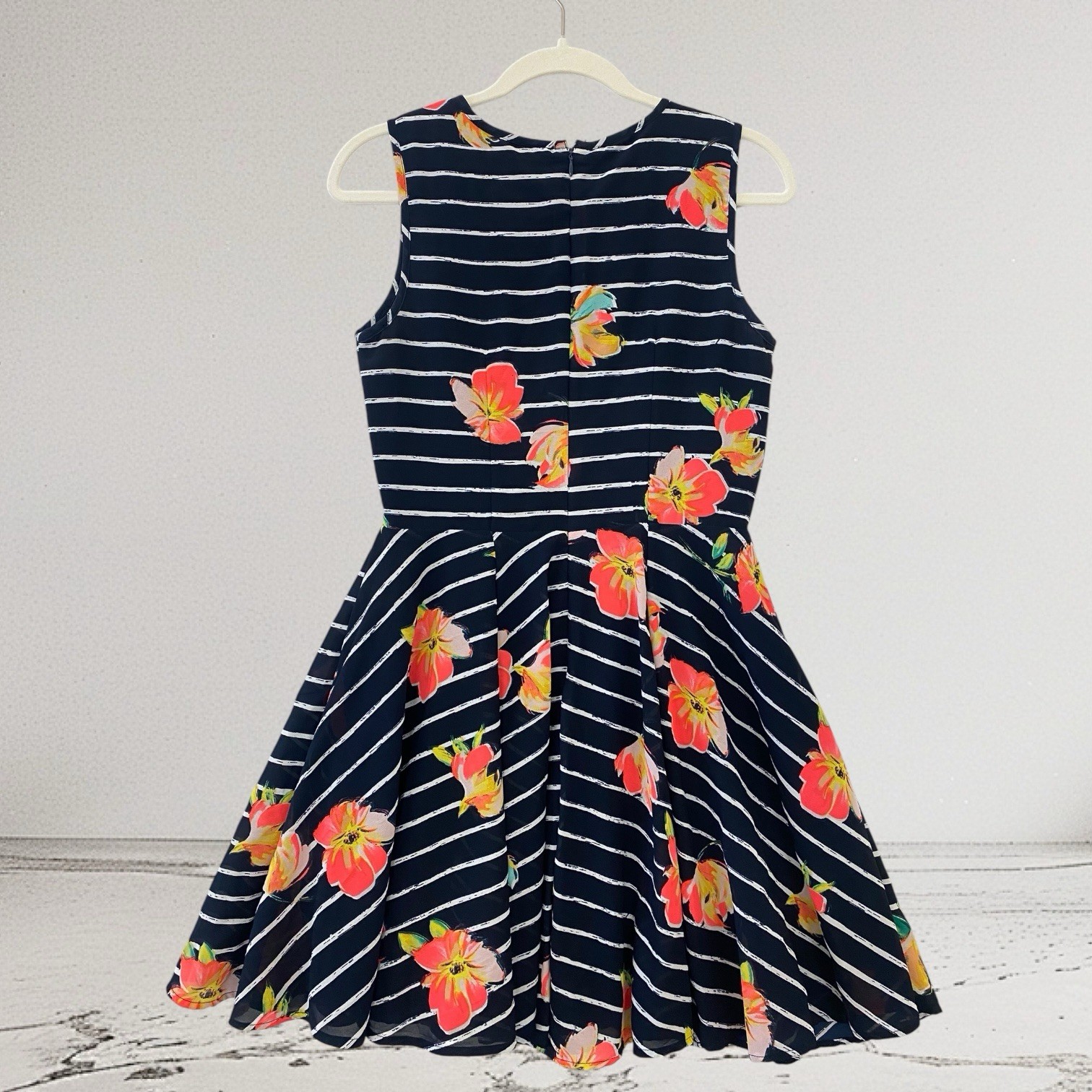 Maison Jules Floral Stripe Fit & Flare Mini Dress Women’s Juniors Size Small