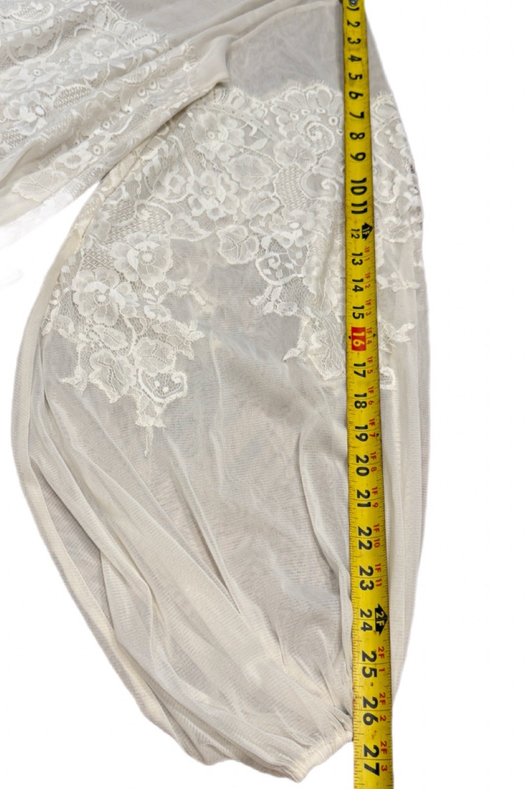 HAH Royal HAHness Eggshell Sheer Lace Maxi Dress XS/S Balloon Sleeve Pockets