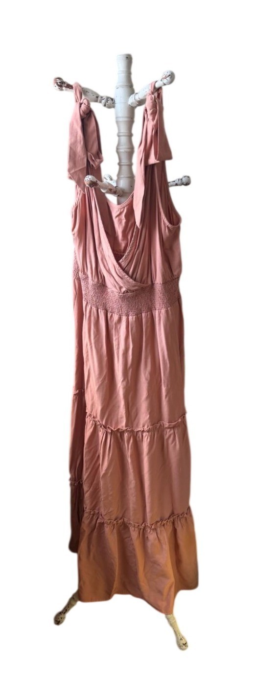 Prettygarden Cross Neck Tiered Maxi Tie Strap Smocked Sundress Women’s L