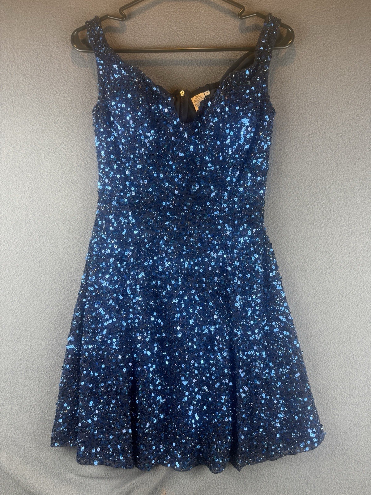 Scala Mini Dress Sequin Vintage Womens Size4 Blue Beaded Lined Pure Silk