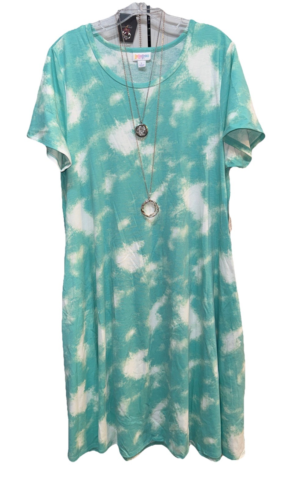 NWT LuLaRoe Large Mint Green Yellow & White Tie Dye Jessie Swing Dress w/Pockets
