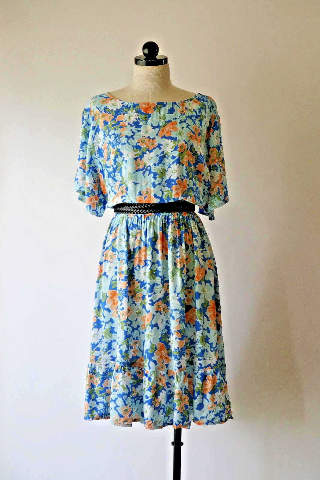 Croft & Barrow Blue Floral Print Full Skirt Short Sleeve Dress Women Plus 2X