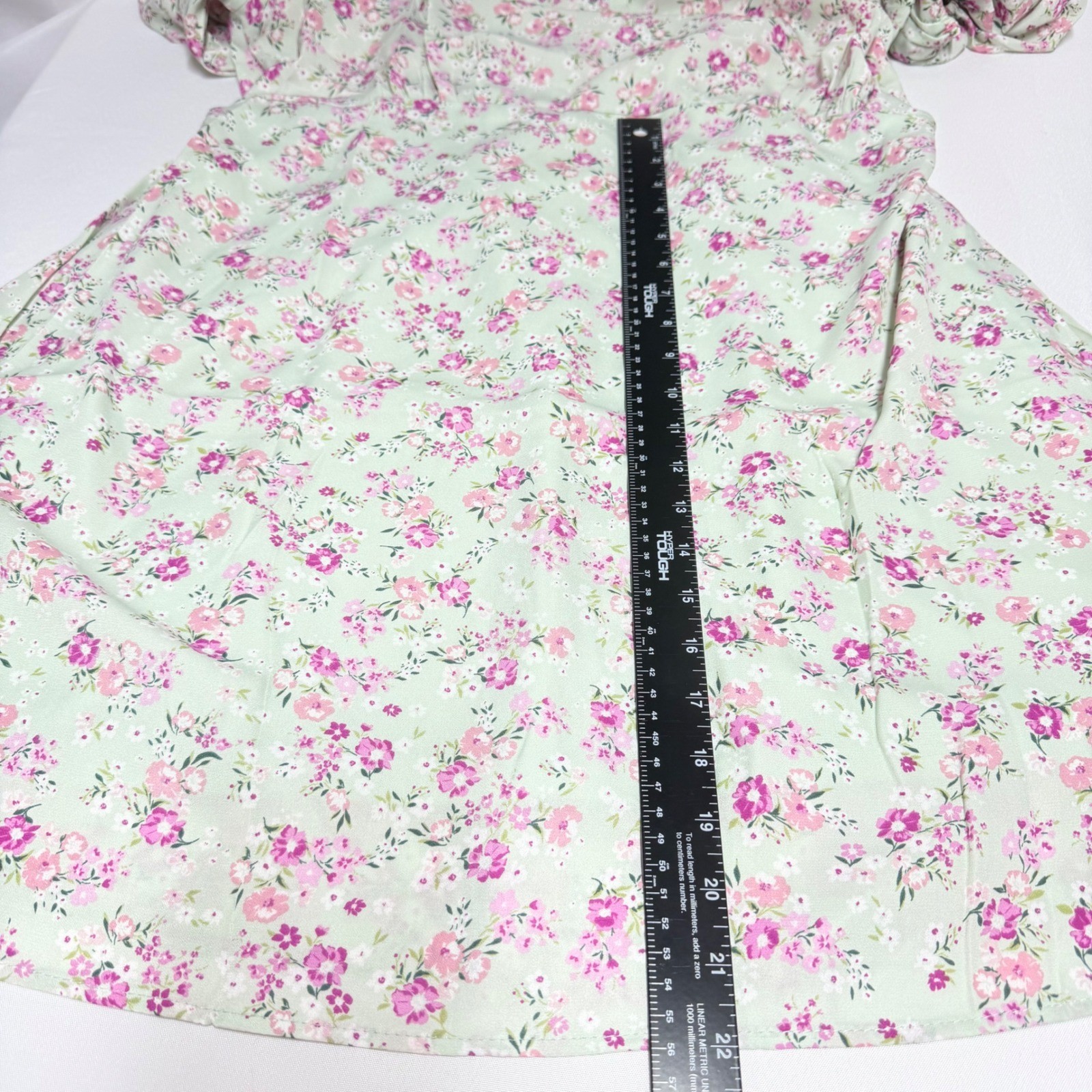 Andree by Unit Sage Green Floral Mock Neck Puff Sleeve Mini Dress Women Large
