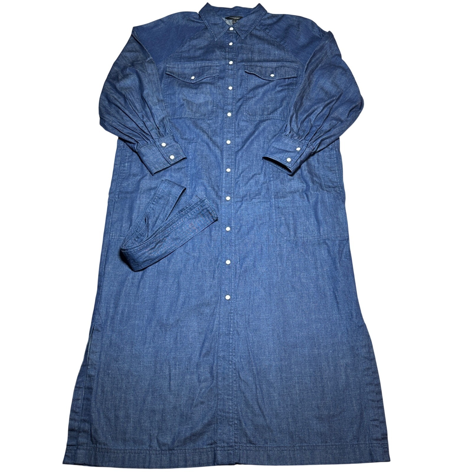 Banana Republic Utility Denim Dress Womens Large Maxi Pearl Snap Dark Wash Blue