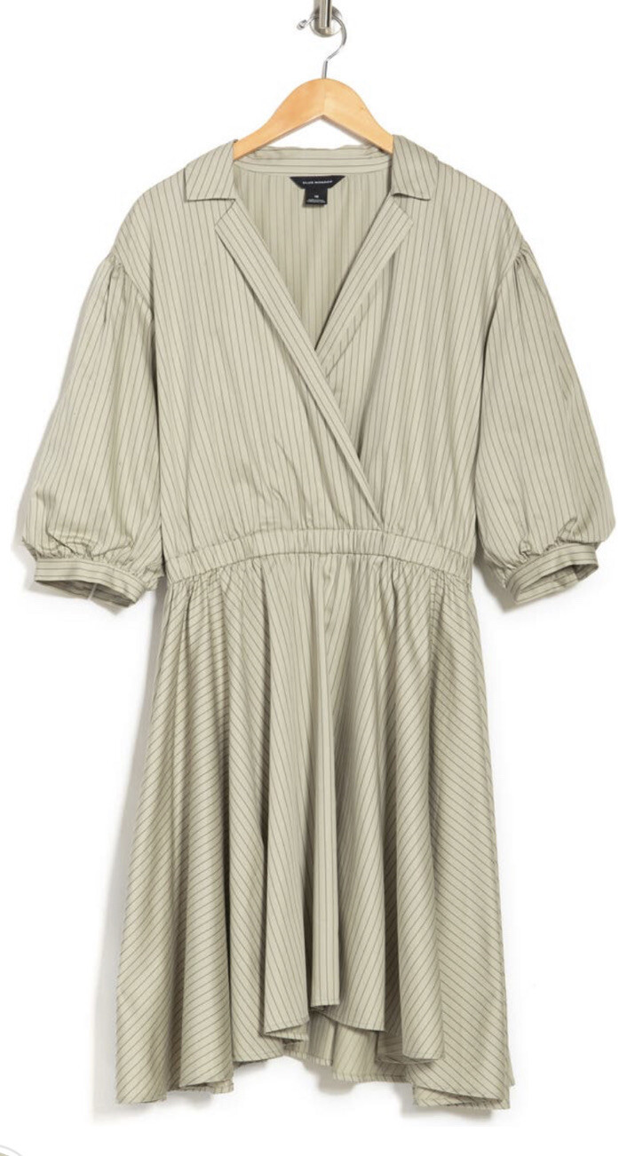 Club Monaco Notch Striped Shirt Collar Puff Sleeves A Line Dress Size 10