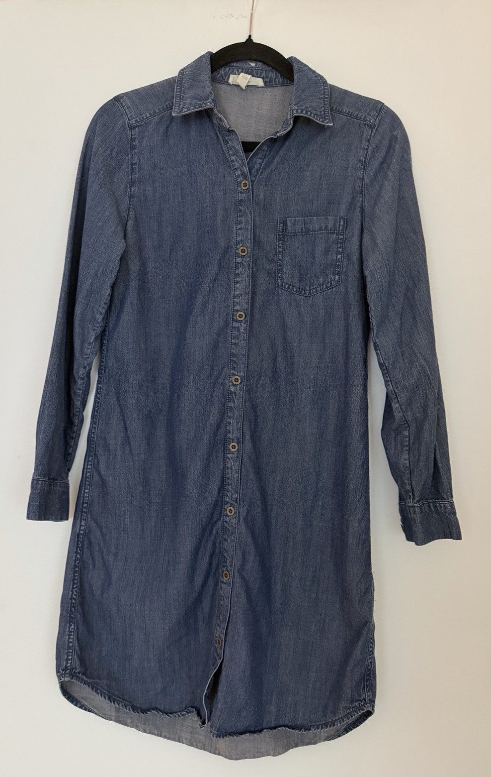 Eileen Fisher Petite Women Denim Shirt Dress Organic Cotton/Tencel Classic Sz PP