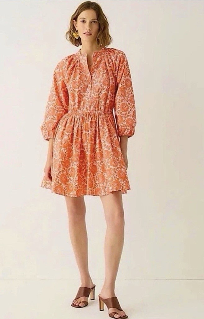 J. Crew Ruffle Collar Mini Dress Sz Large Poplin Floral Bouquet Pockets. NWOT