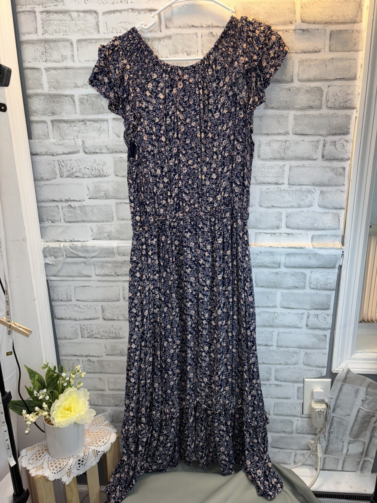 Universal Thread Blue Floral Smocked Bodice Maxi Dress Sleeveless XL