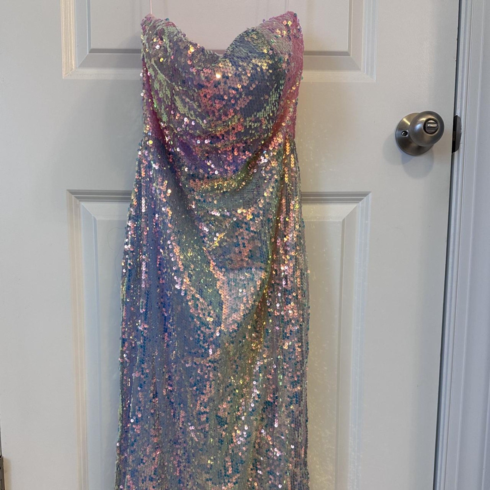 Strapless Sequin Midi Dress with Corset Tie Back Party Dress