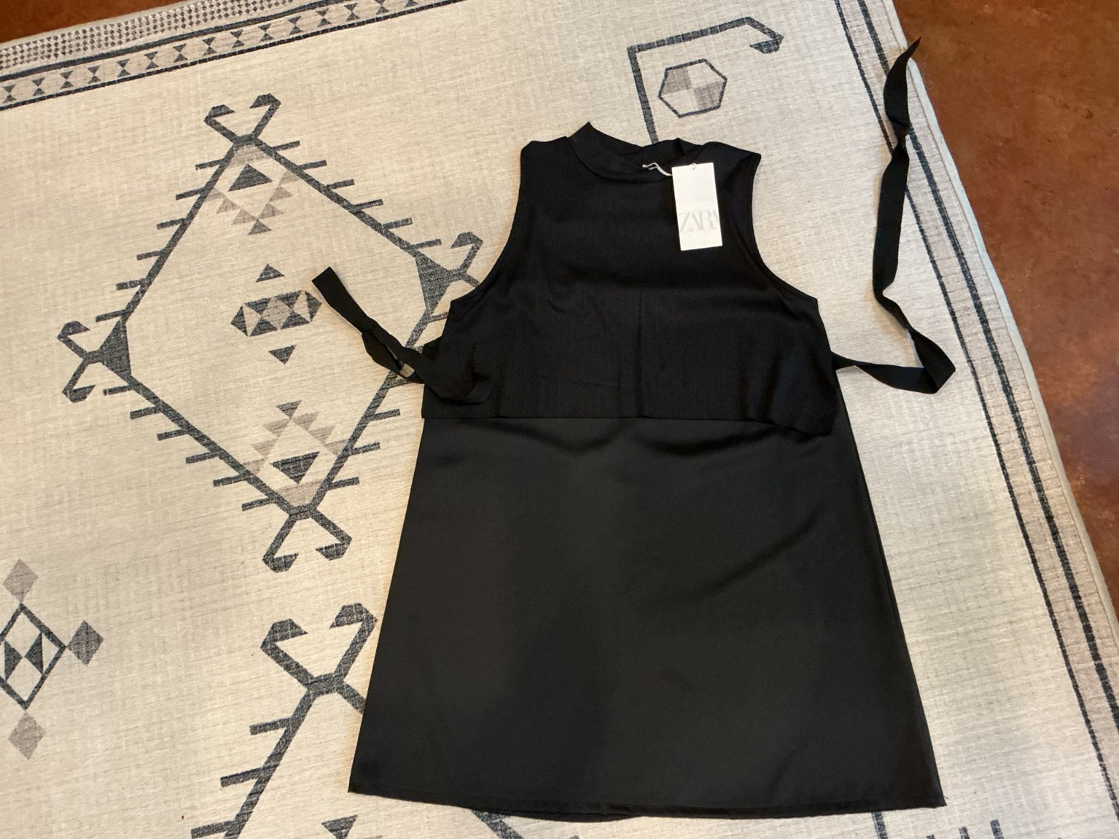 Zara Minimalist Mini Black Dress L Sleeveless/back tie /A Line/NEW