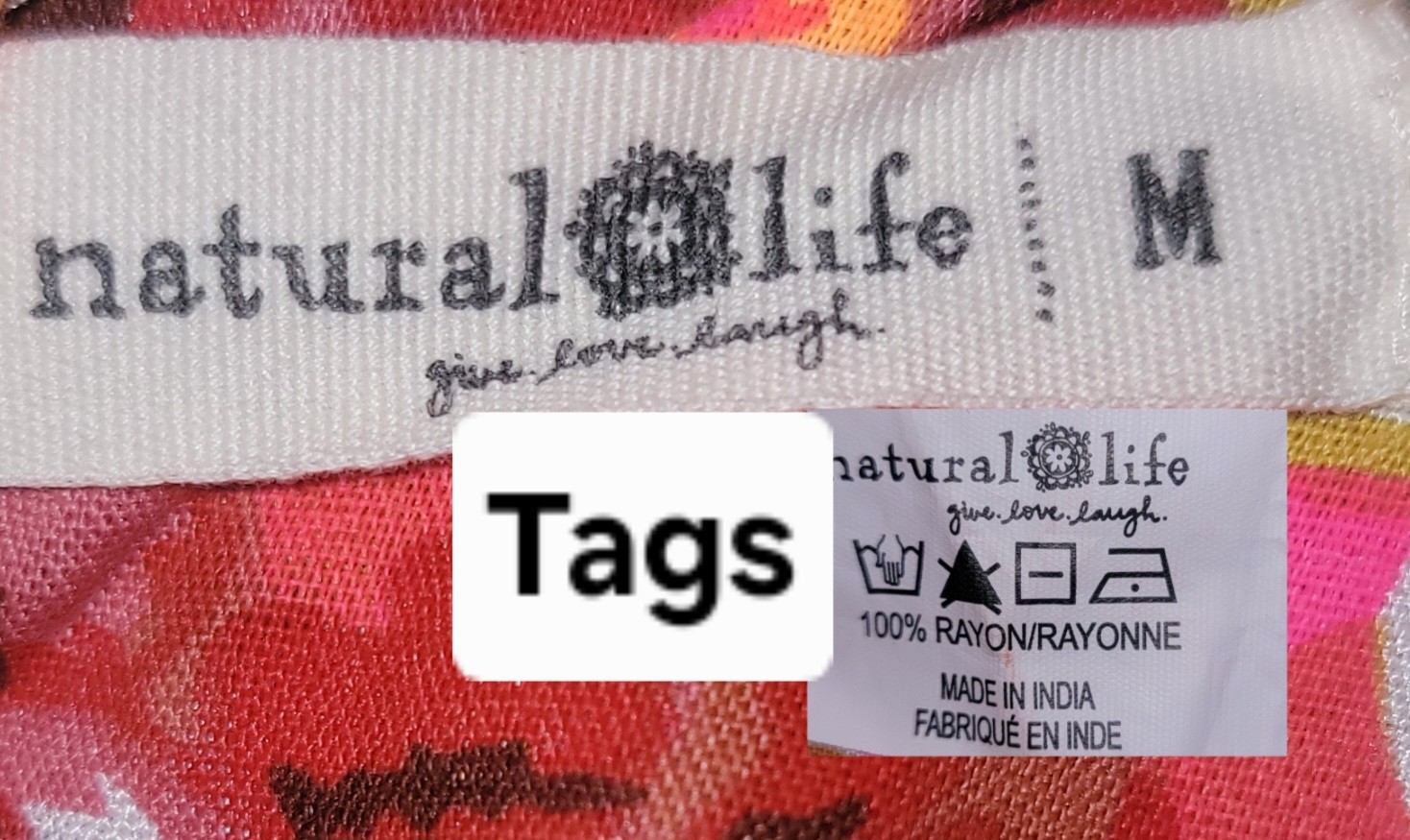 Natural Life Floral Back Button Linen Feel Dress Size M