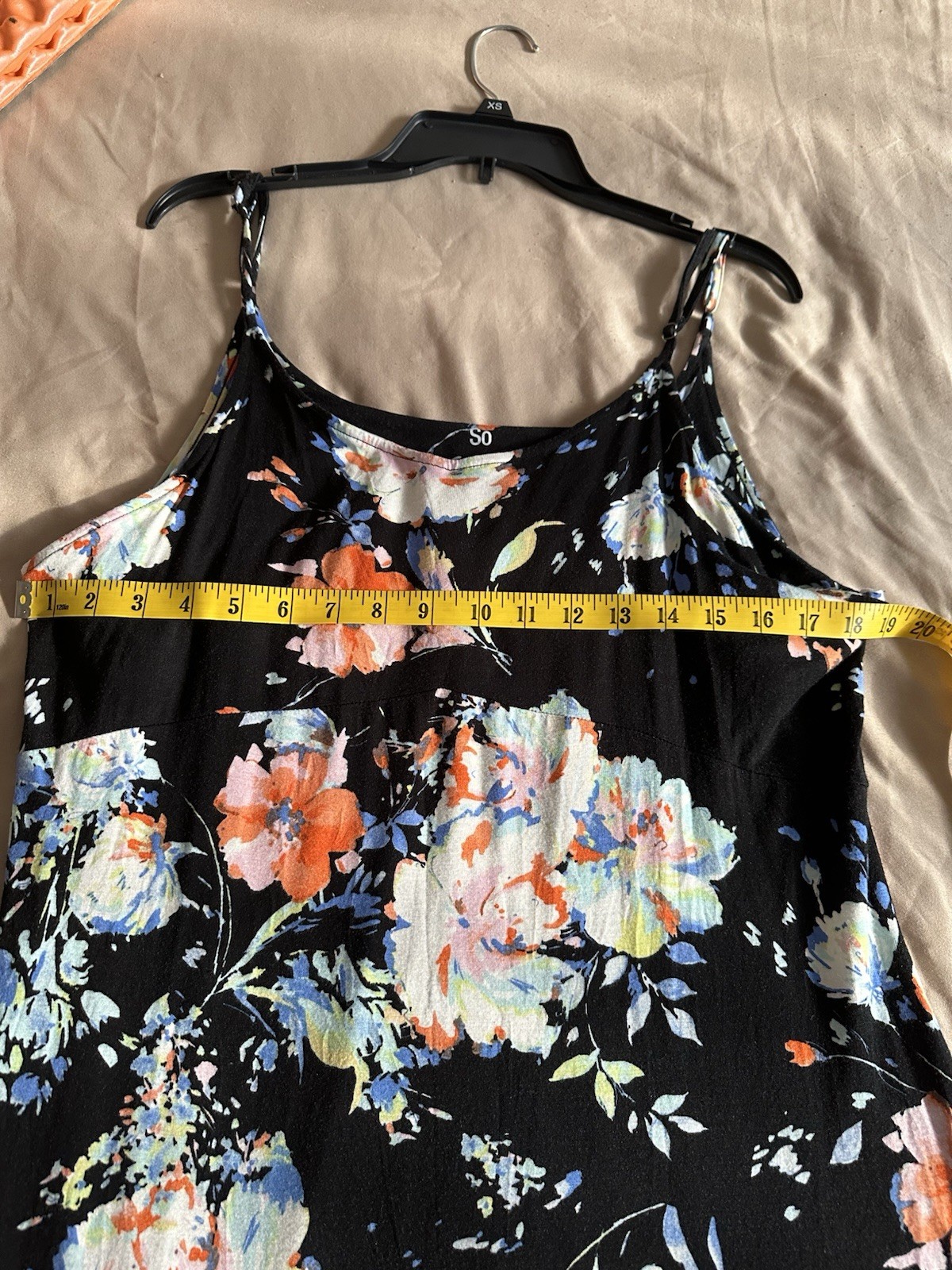 Black Multicolor Floral Maxi Dress Scoop Neck Spaghetti Strap Side Slit M
