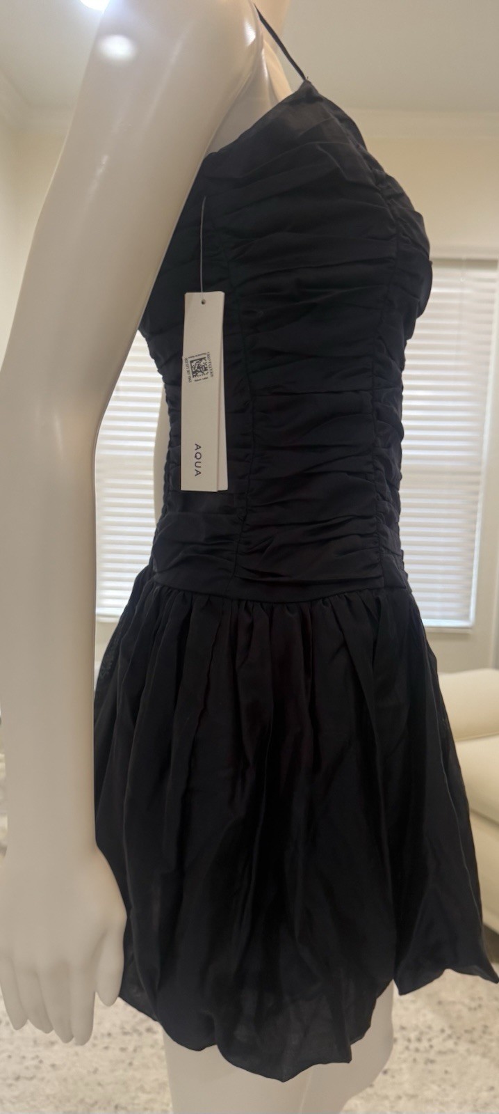 AQUA Sweetheart Navy Ruched Bubble Mini Dress Size M