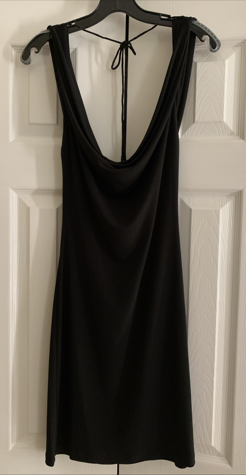 Spense M NWT Sleeveless Draped Front Dress Black Knee Length Low Back Tie @ Neck