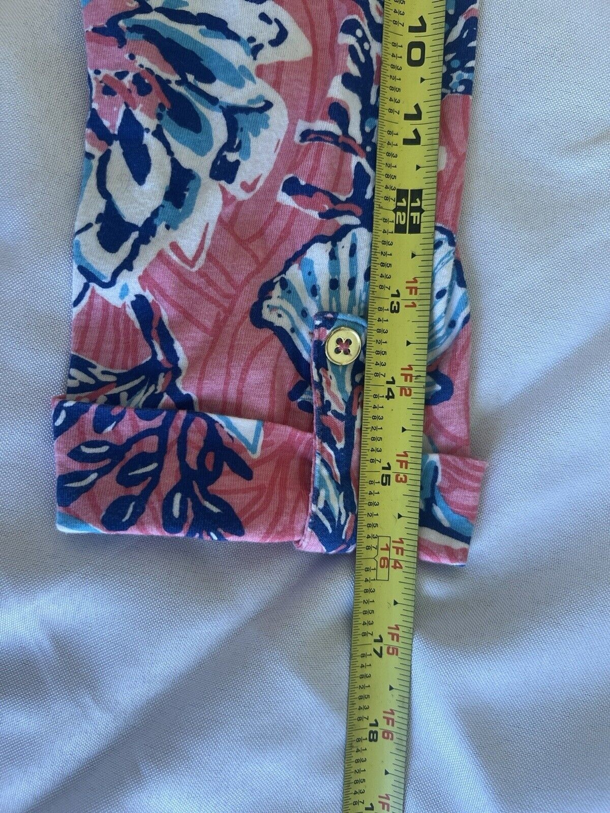 Caribbean Joe Dress 3/4 Rolled Sleeve Size Small Blue Pink Floral Cotton Blend