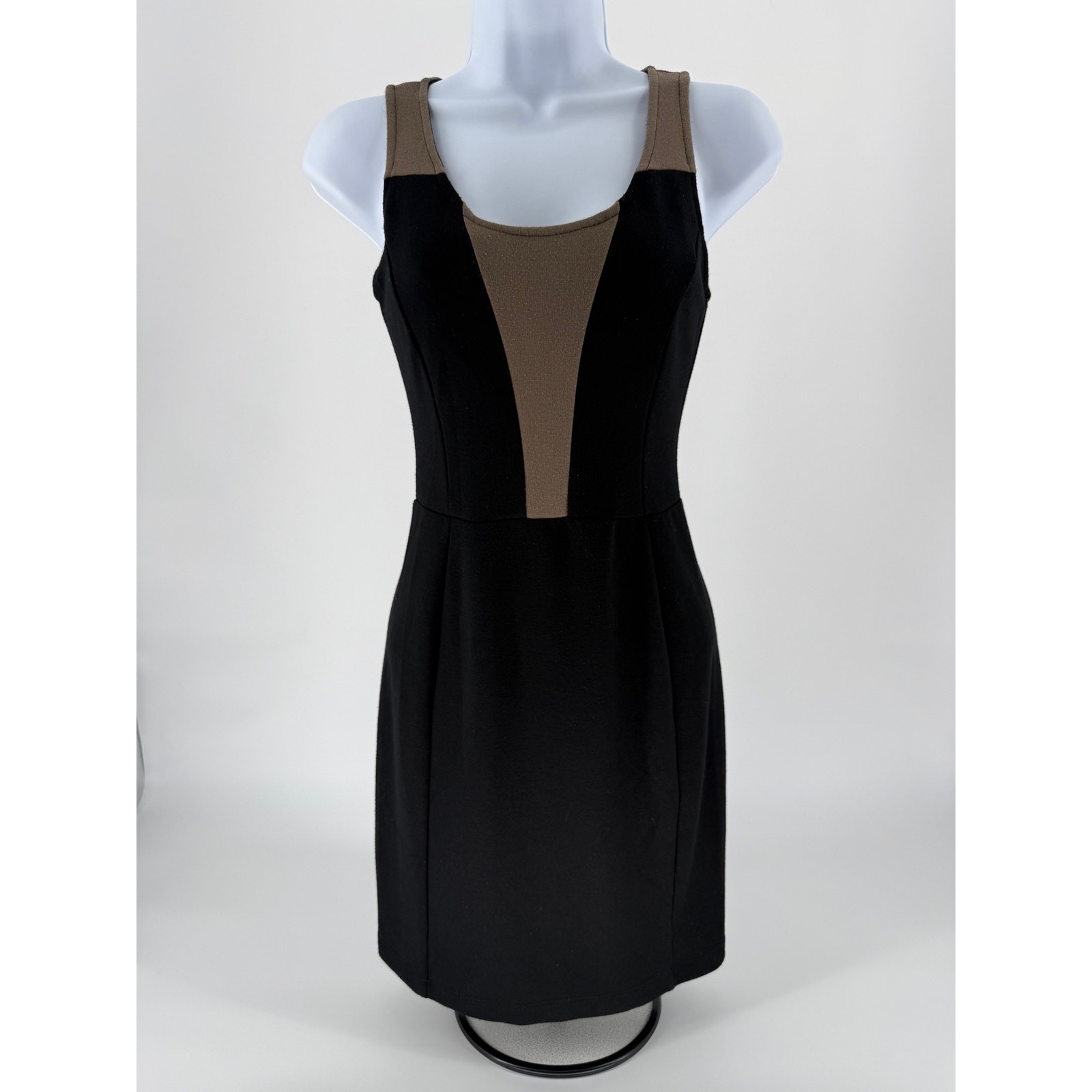 Soprano Womens Small Black Taupe Colorblock Sheath Dress Sleeveless Bodycon