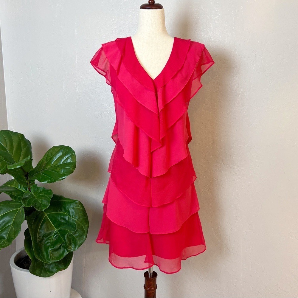 PHASE EIGHT Women’s Size 2 Raspberry Pink Sage Pleated Ruffle A-Line Mini Dress