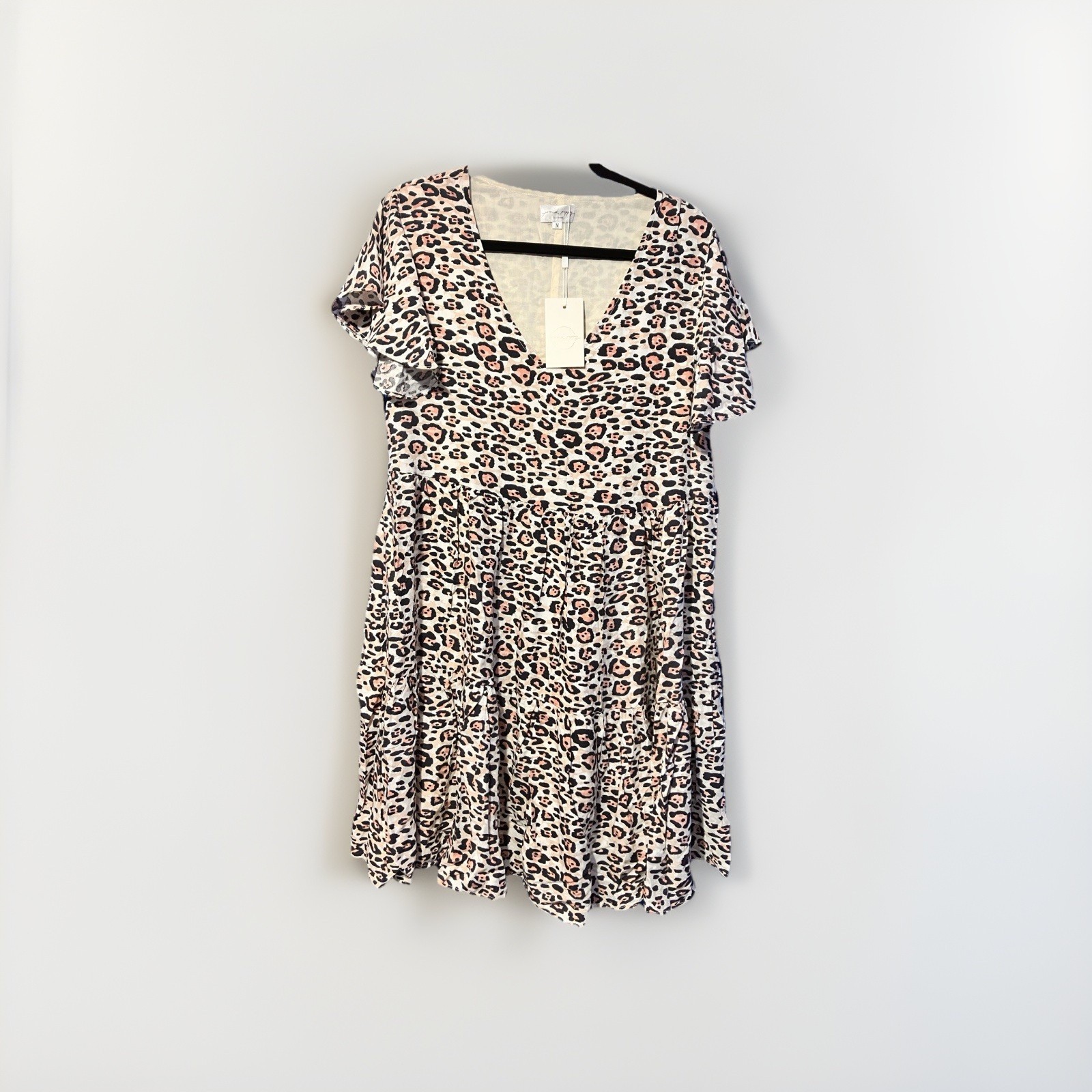 Proud Poppy Corey Medium Pink Leopard Animal Print Short Sleeve Smock Dress BNWT