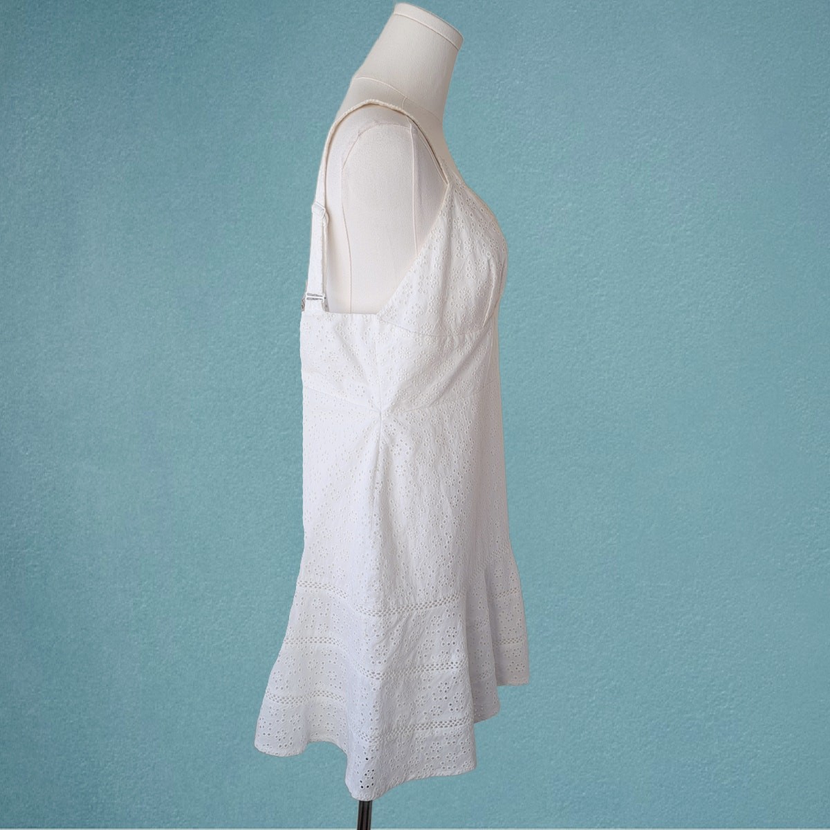 Anthropologie Mare Mare Tatum White Eyelet Mini Dress Large Flare Hem Coquette