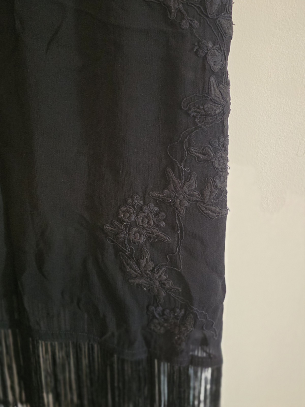 Vintage Y2K Zara Basic Black Lace Embroidered Fringe Mini Dress Slip Camisole S