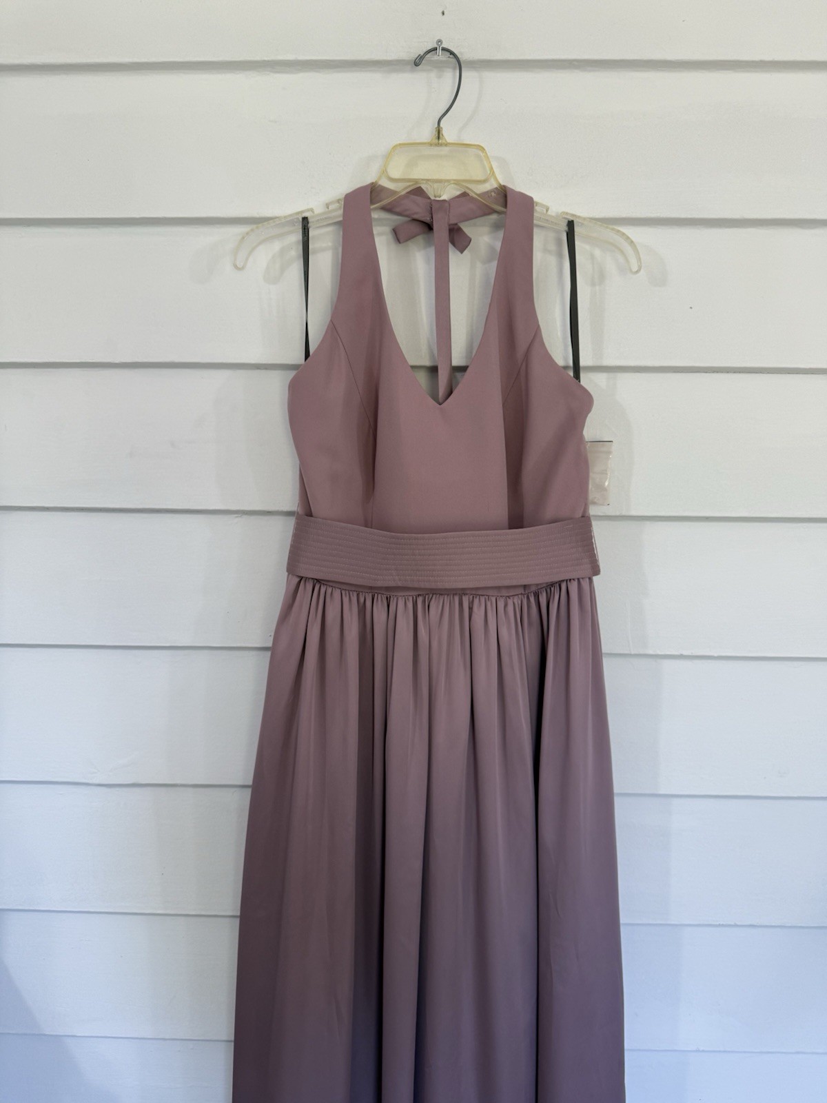 VERA WANG WHITE Size 6 V-Neck Halter Maxi Dress Gown Satin Charmeuse Blush