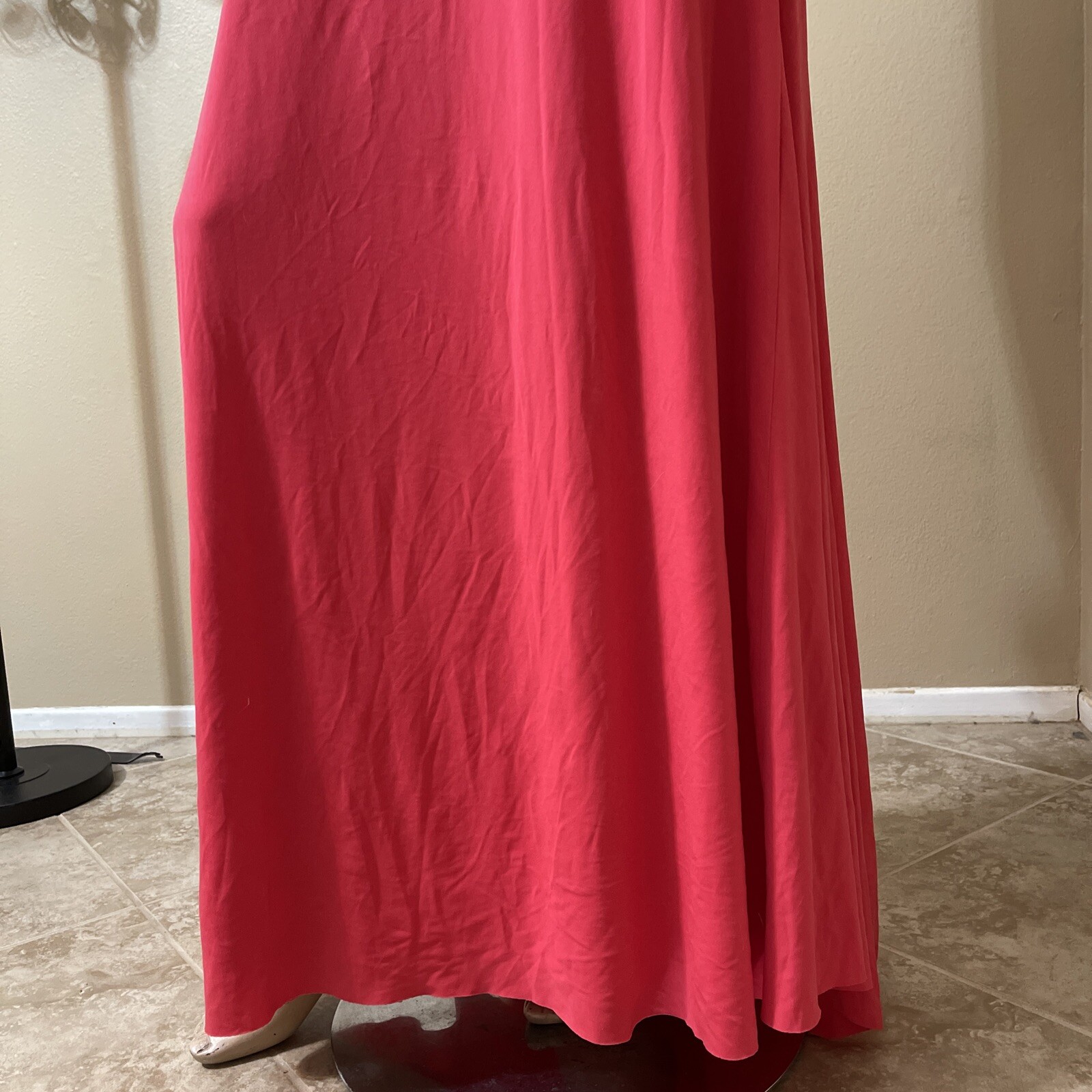 Women’s Coral Polyester Party Open Buckle Metal Belt Bead Size 8 Evening Dress