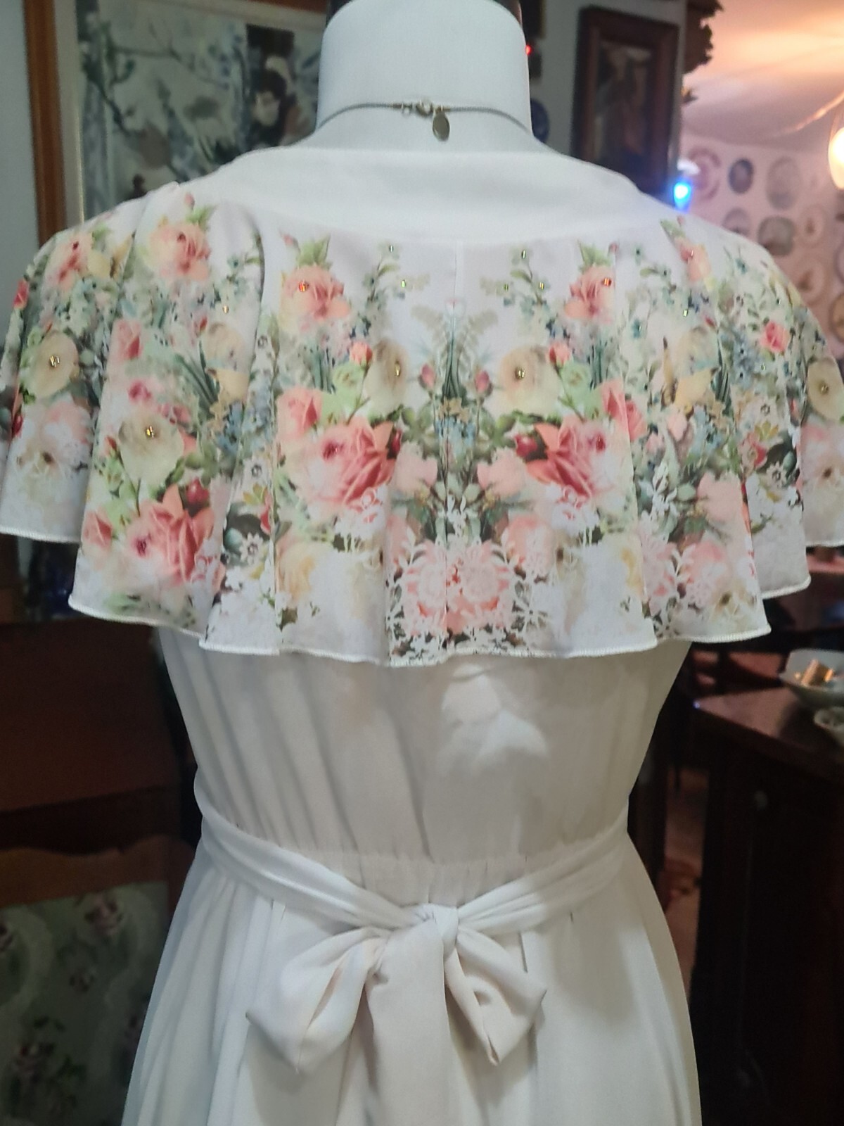 Michal Negrin Great Wrap White Dress Floral Pattern With Slip- Size “M”