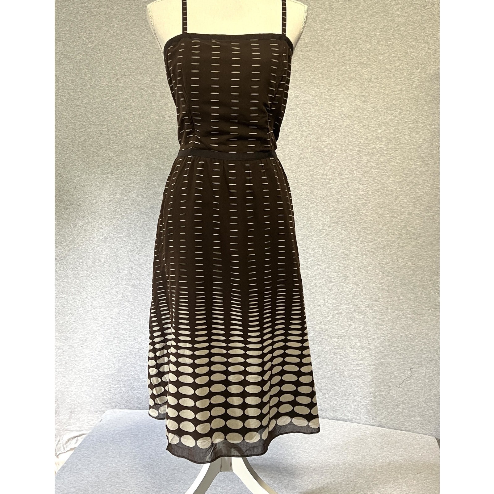 Vintage Kenneth Cole Dress Womens M Brown Dot Silk Blend Straps Strapless Flare