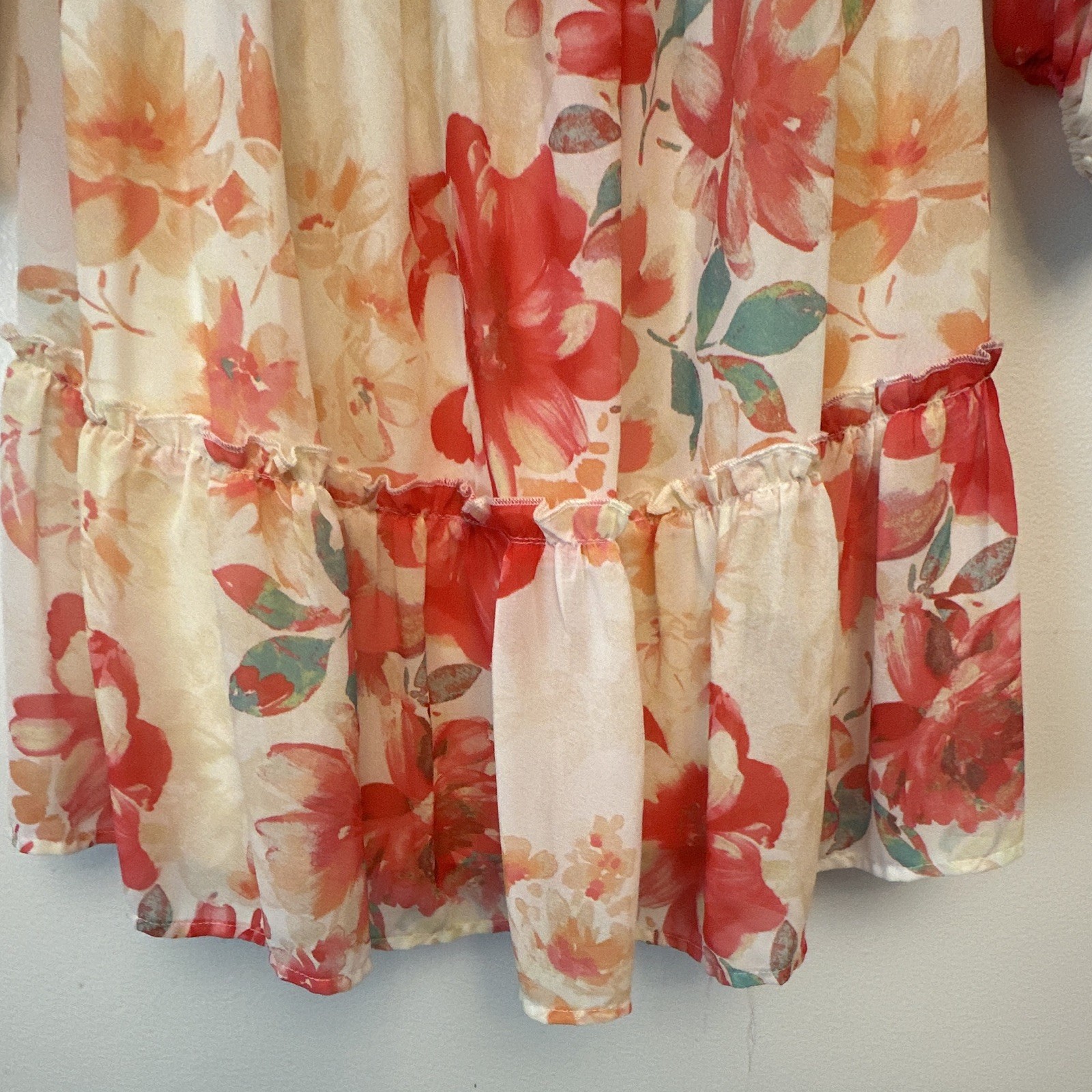 Flying Tomato Floral Off Shoulder Ruffle Lined Chiffon Mini Dress L 3/4
