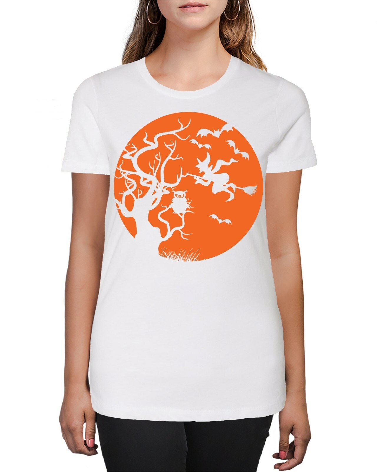 Pumpkin Owl Witch Trick Or Treat Halloween Silhouette Women’s T-Shirt