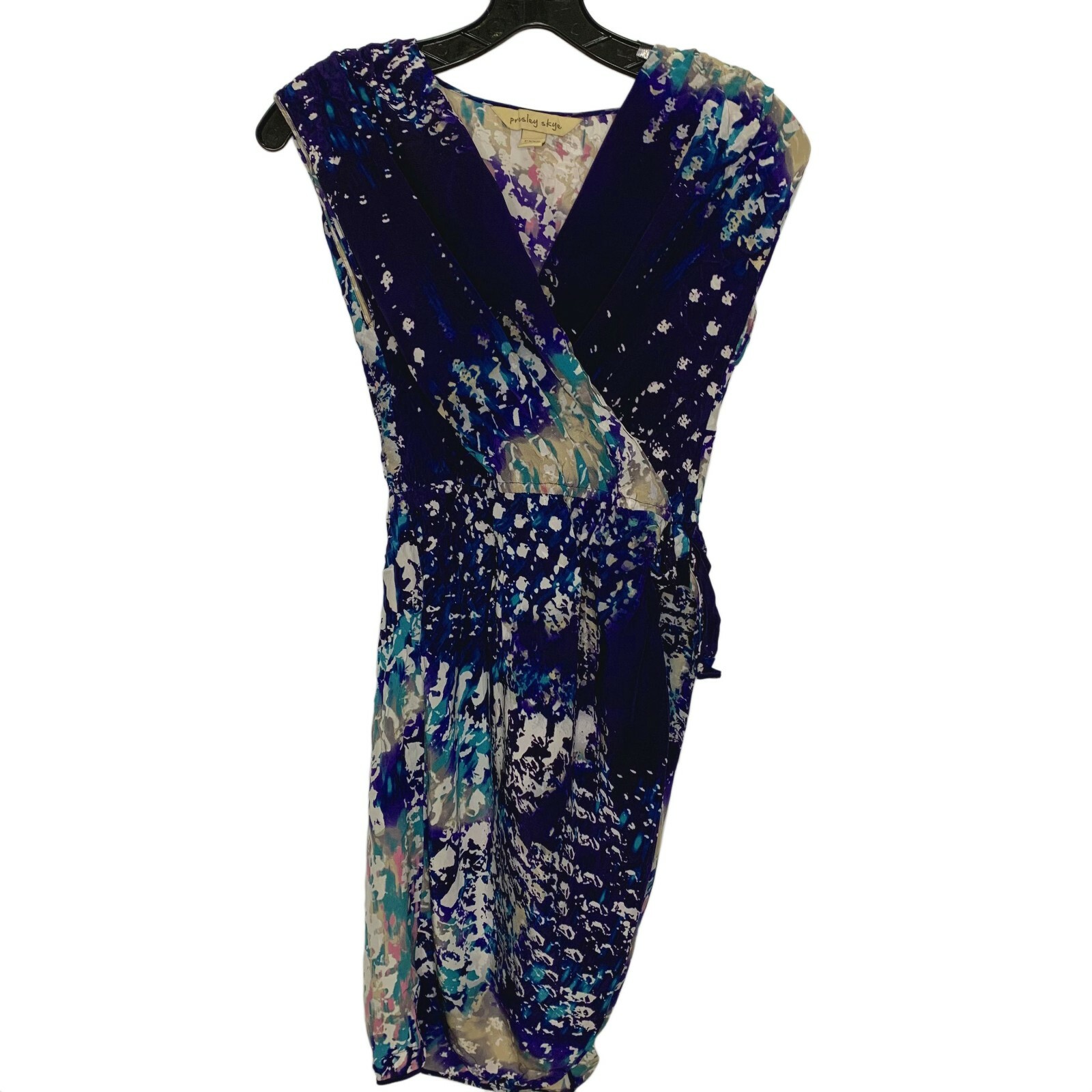 Presley Skye Wrap Dress Sz 2XS, 100% Silk, V-Neck, Artsy, Colorful, Beautiful!