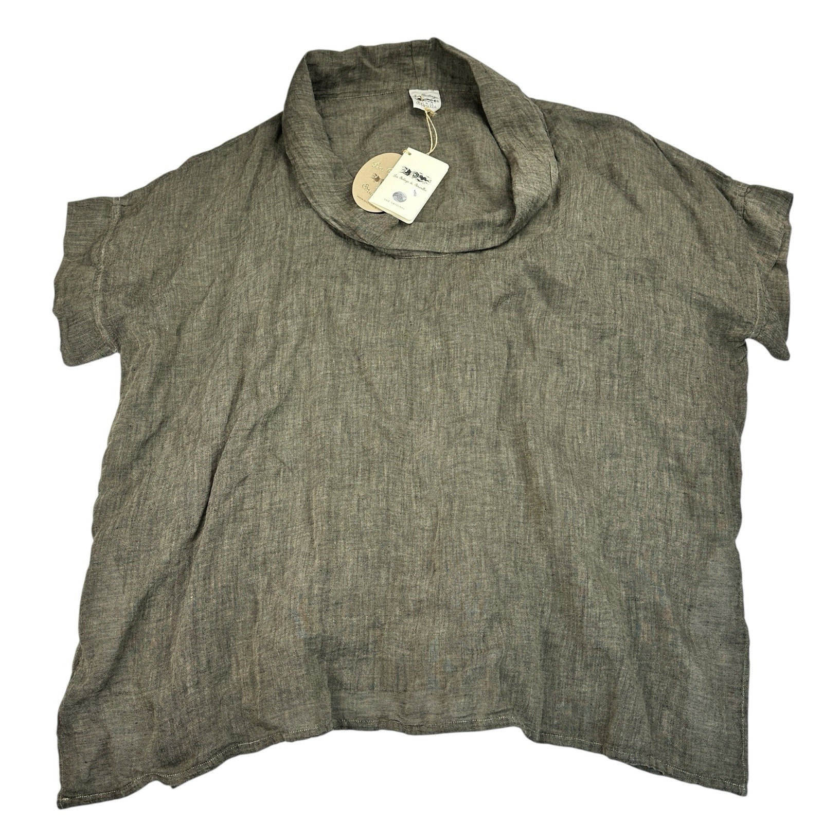 NEW – La Bottega Di Brunella Linen Handmade Oversized Shirt Tunic Gray One Size