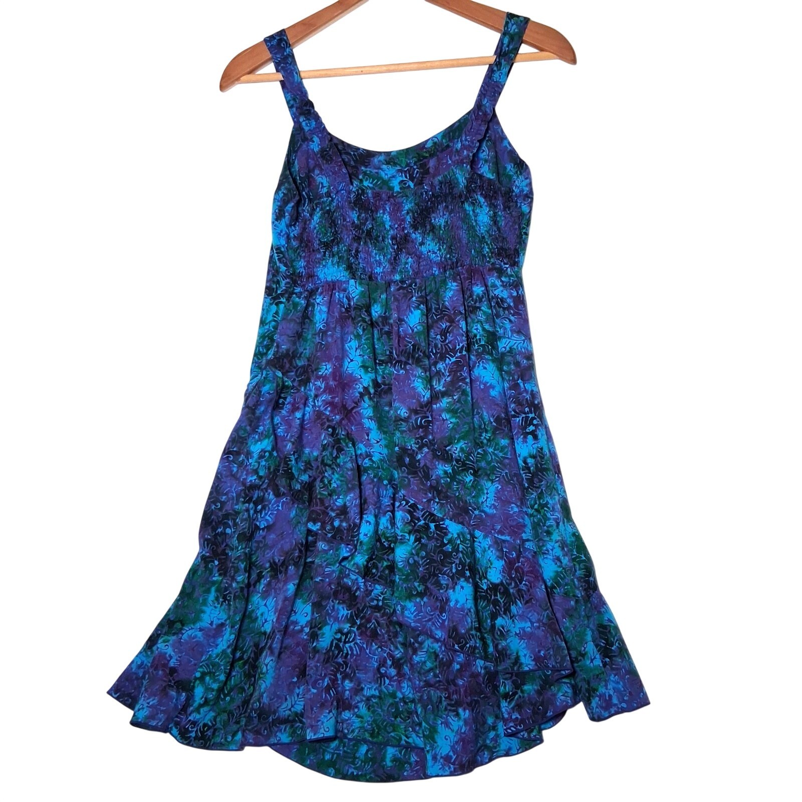 Peppermint Bay Dress Small Blue Batik Ruffled Whimsical Fairy Hippie Sundress
