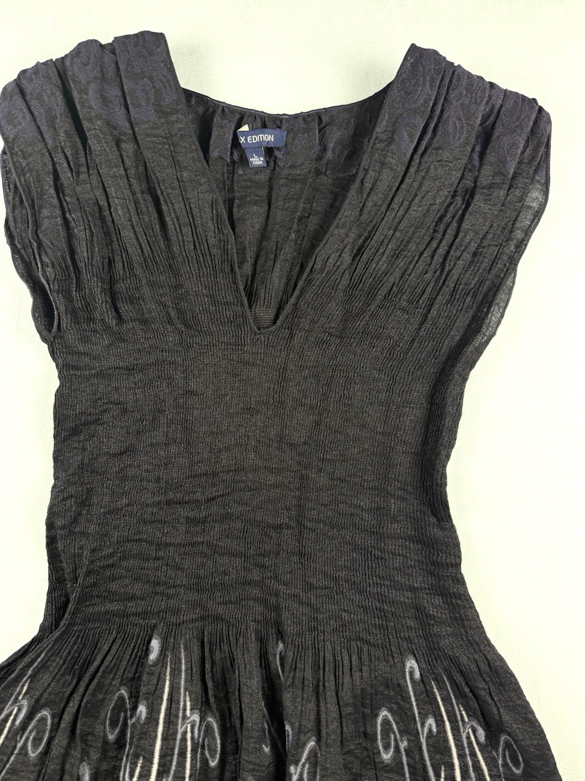 Max Edition Embroidered Crinkle Dress L Black Whimsigoth Y2K Stretch Sleeveless