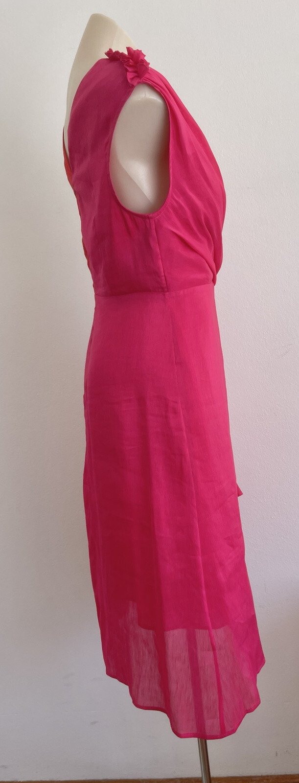 LEO LIN Silk Midi Dress Pink Red Draped Asymmetric Grecian Party Size AU 12 L