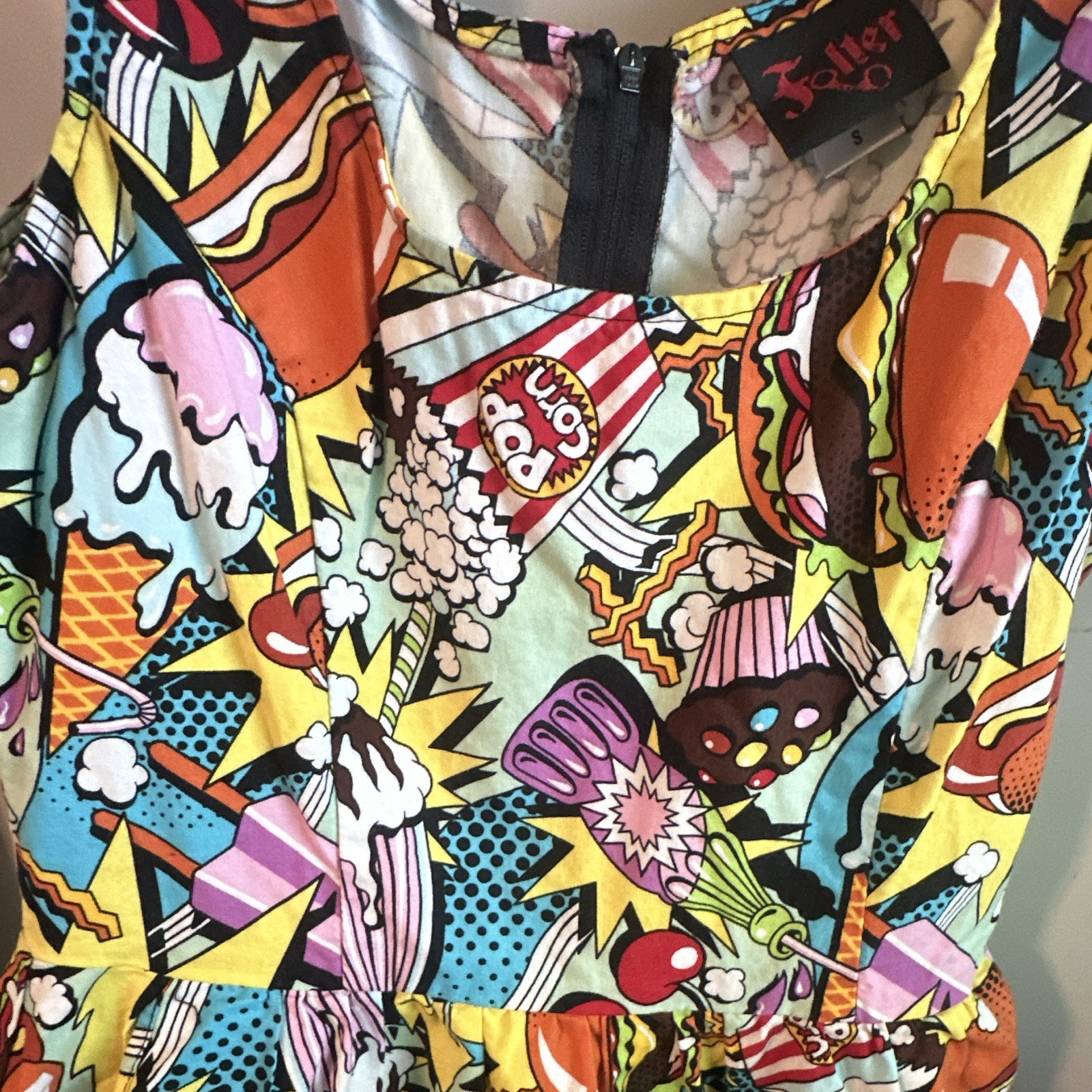 Cotton A-line dress, Folter ‘Good Enough to Eat’ pop art food print RETRO